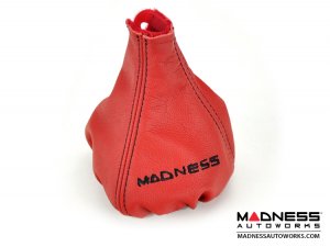 FIAT 500 Gear Shift Boot - Black italy - Red Leather w/ Black Stitching + MADNESS Logo